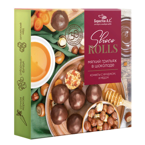  Берестов Shoco Rolls конфеты с фундуком, цукатами моркови  и медом 135г  в Находке