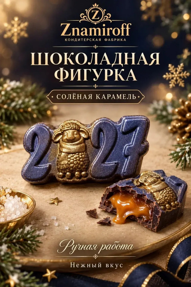  Шоколад фигурный "Год 2027" молочный шоколад с начинкой солёная карамель(блок 5шт по 70г) в Находке